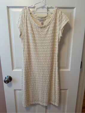 Banana Republic Cream Textured Cap-Sleeve Midi Dress